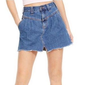 Free People Raw Hem Sidecar Mini Denim Skirt